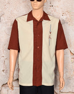 Men's Lucky Paradise Rusted Red & Cream Rockabilly Bowling Shirt