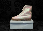 RARE IN BOX Vintage 90s LA DURANCE BY PANIAN'S White Sequin Combat Boots - 4 M