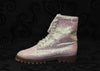 RARE IN BOX Vintage 90s LA DURANCE BY PANIAN'S White Sequin Combat Boots - 4 M