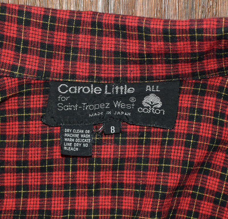 Vintage 90s Red & Black Plaid CAROLE LITTLE Snap Button Long Sleeve Shirt - 8