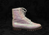 RARE IN BOX Vintage 90s LA DURANCE BY PANIAN'S White Sequin Combat Boots - 4 M