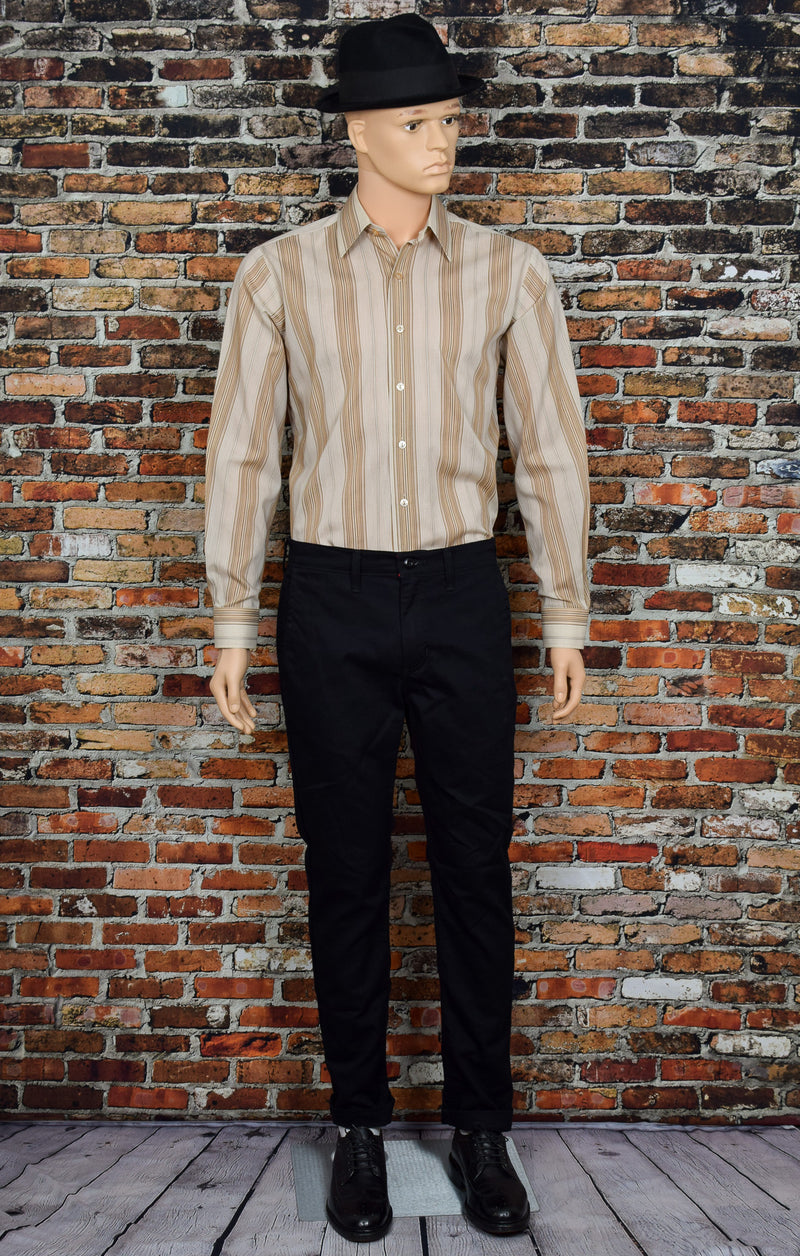 Men's Vintage Barry Disley De Luxe Brown Striped Long Sleeve Button Up Shirt - 15-1/2