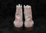 RARE IN BOX Vintage 90s LA DURANCE BY PANIAN'S White Sequin Combat Boots - 4 M