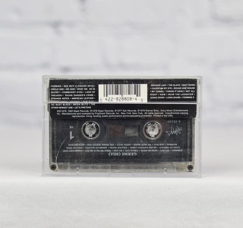 Slash Records - 1993 Germs (MIA) "The Complete Anthology" - Compilation Cassette Tape