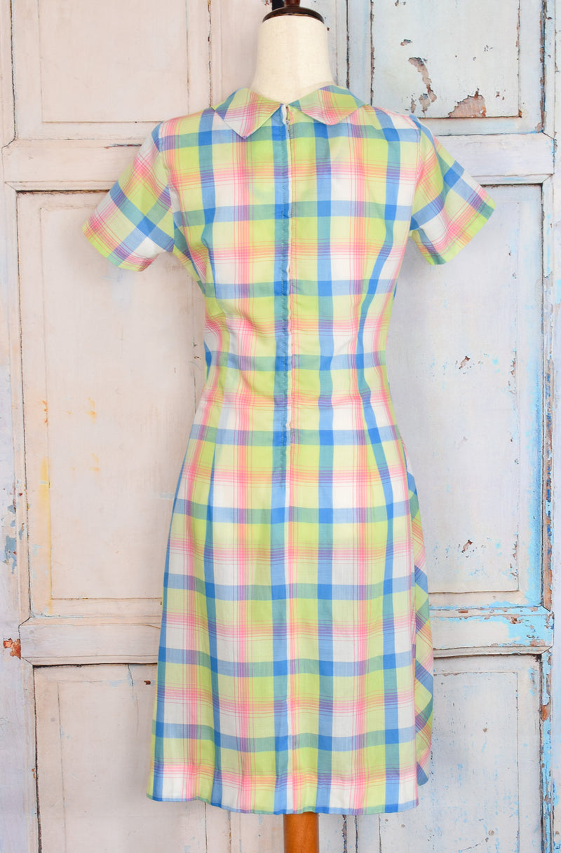 Vintage 60's Multicolor Plaid MISS SMITH "The American Look" Tie Collar Shift Day Dress