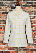 Vintage 70s White & Yellow Striped DONOVAN GALVANI Long Sleeve Button Up Shirt