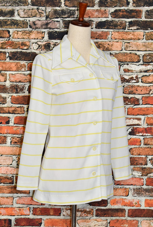 Vintage 70s White & Yellow Striped DONOVAN GALVANI Long Sleeve Button Up Shirt