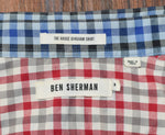 メンズ Ben Sherman ザ ハウス ギンガム ブルー &amp; ブラック 長袖ボタンダウン シャツ - M