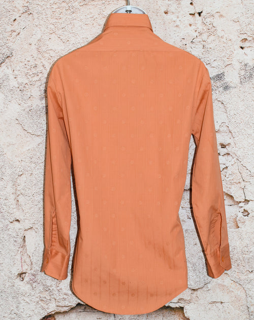 Vintage 70s Peachy Orange Striped SEARS Perma-Prest Long Sleeve Button Up w/ Diamond Detailing