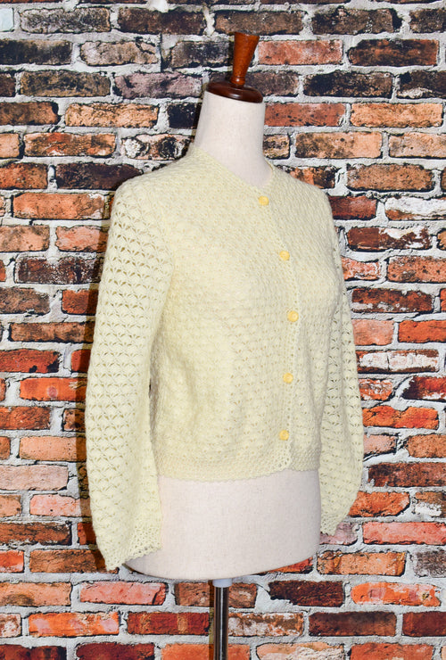 Vintage 50s/60s Ivory Crochet Knit Cardigan Sweater