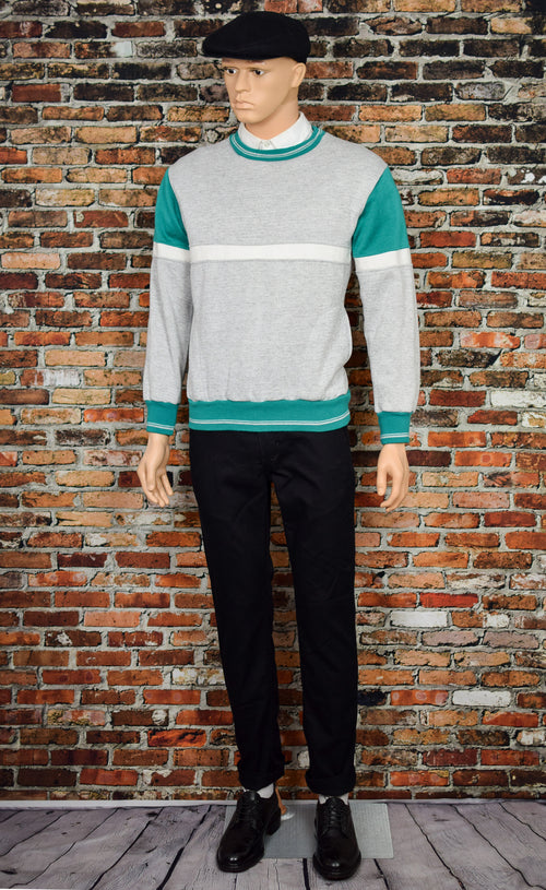 Men's Vintage Line-up Teal & Grey Pullover Sweater w/ Pockets - L