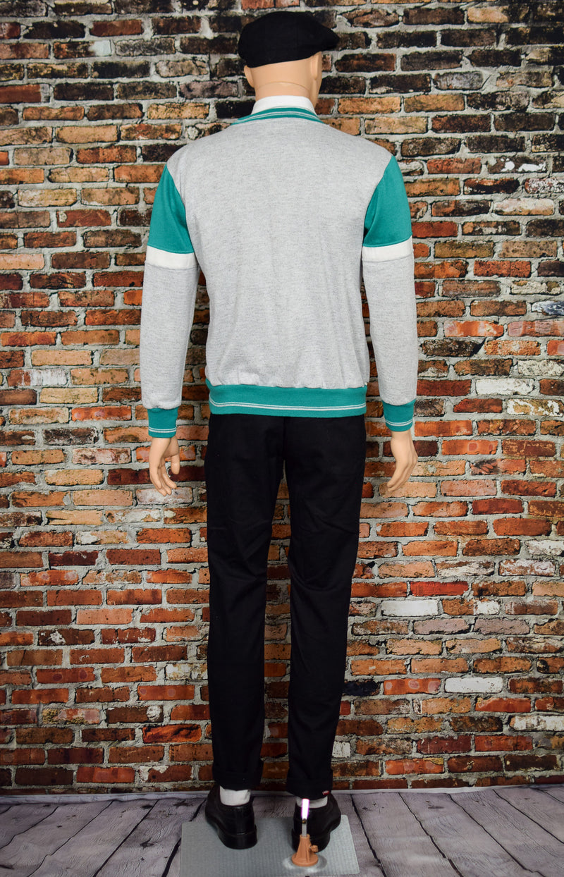 Men's Vintage Line-up Teal & Grey Pullover Sweater w/ Pockets - L