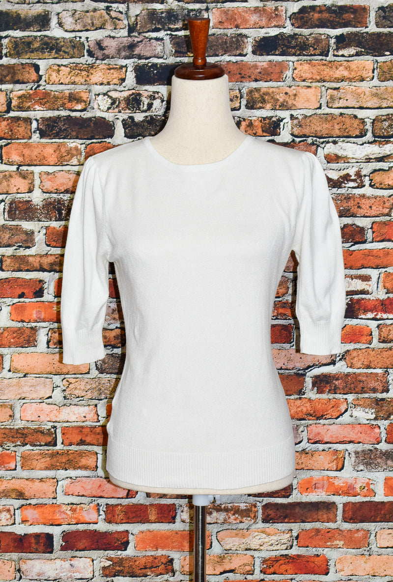 White COLLECTIF Half Puffed Sleeve Sweater - L