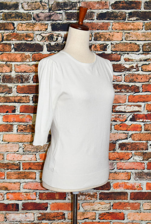 White COLLECTIF Half Puffed Sleeve Sweater - L