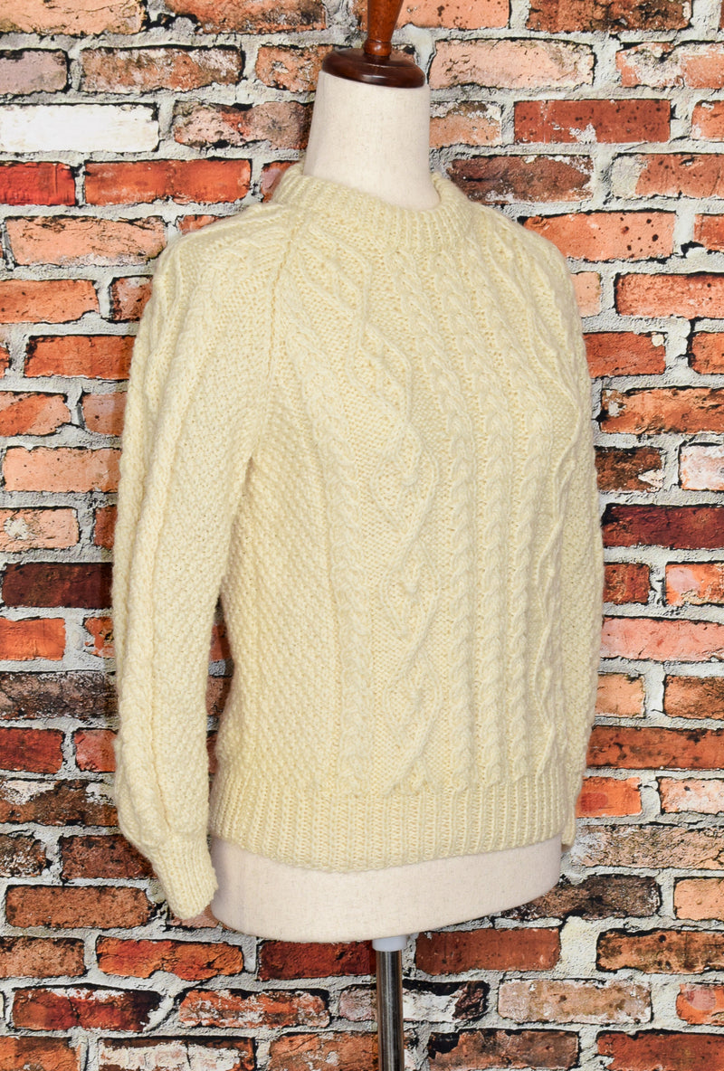 RARE Vintage 50s Beige Heavy Crochet Knit Pullover Sweater