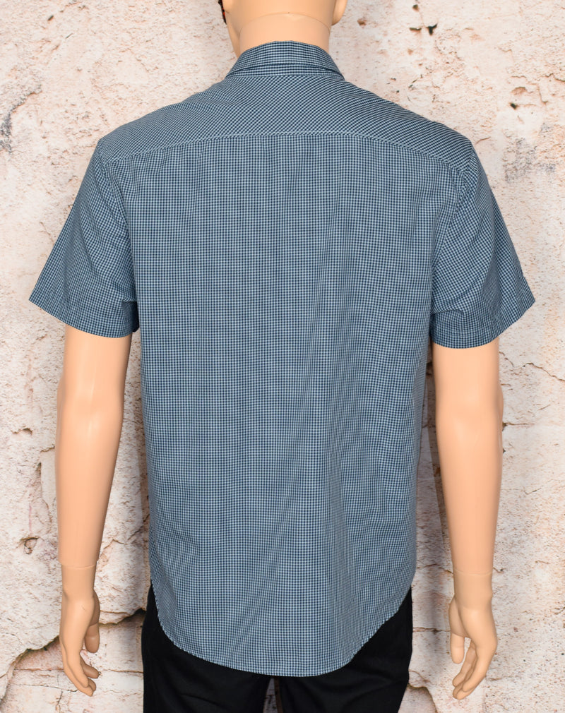Men's Original Penguin Heritage Slim Fit Blue Gingham Button Down Short Sleeve Shirt - XL