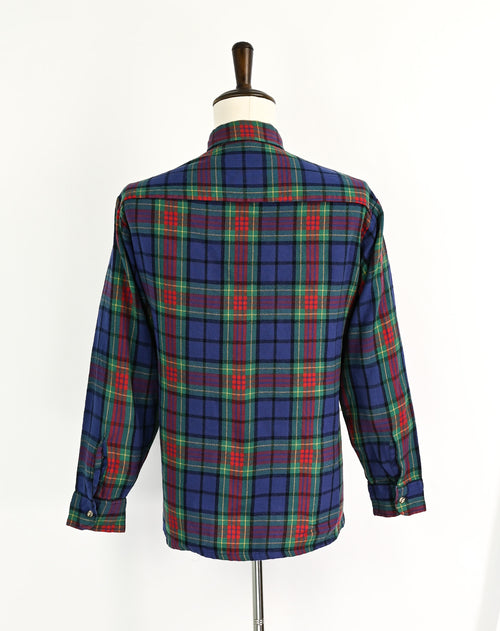 Vintage 80's Blue Tartan Plaid VAN HEUSEN "Winterweights" Flannel Button Down Shirt - L