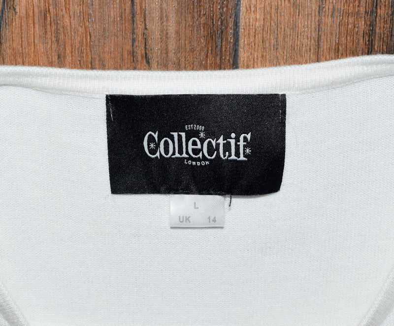 White COLLECTIF Half Puffed Sleeve Sweater - L