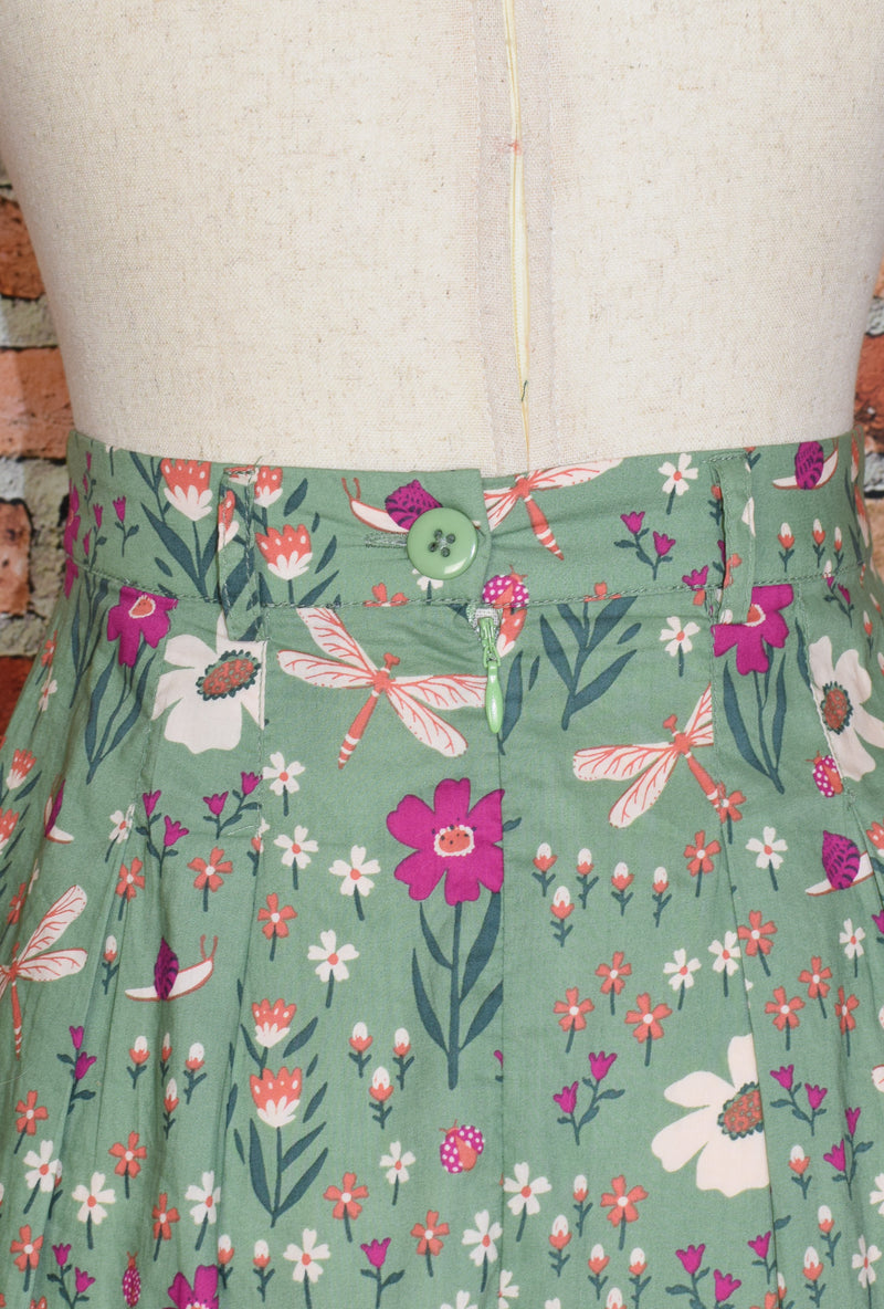 Green Floral MODCLOTH X PRINCESS HIGHWAYS Midi Skirt w/ Waist Tie - AU 6