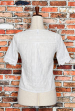 White Embroidered Lace Short Sleeve Cotton Top