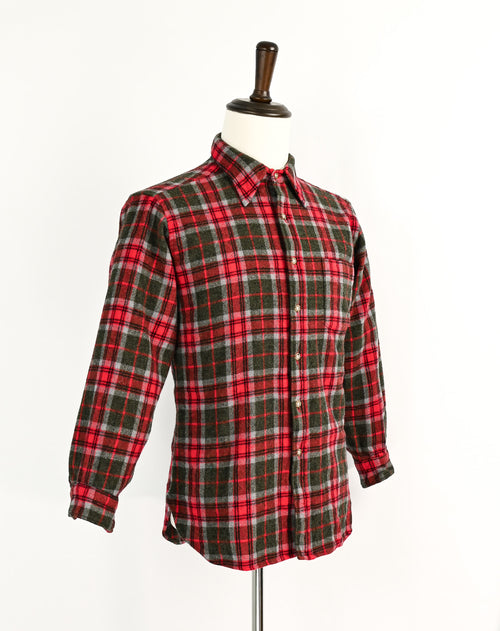 Vintage 60s/70s Red Plaid PENDLETON Virgin Wool Flannel Long Sleeve Shirt - L