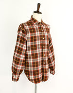 Vintage 60s/70s Brown & Red Plaid KLONDIKE Flannel Long Sleeve Shirt - XL