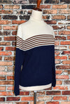 Vintage 90s Blue/White & Brown Striped WILLOW RIDGE Acrylic Pullover Sweater - Petite Large