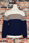 Vintage 90s Blue/White & Brown Striped WILLOW RIDGE Acrylic Pullover Sweater - Petite Large