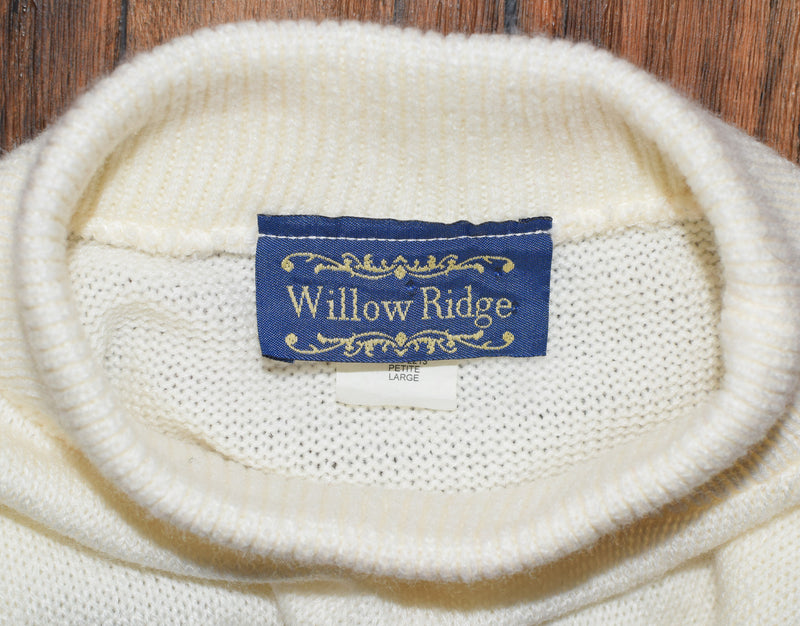 Vintage 90s Blue/White & Brown Striped WILLOW RIDGE Acrylic Pullover Sweater - Petite Large