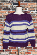 Vintage 50s Purple & White Striped BULK-E-KNIT Wool Knit Pullover Sweater