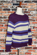 Vintage 50s Purple & White Striped BULK-E-KNIT Wool Knit Pullover Sweater