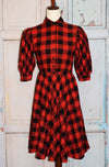 Vintage Red & Black Buffalo Plaid Puffed Sleeve Dress - 3