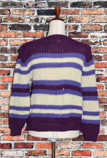 Vintage 50s Purple & White Striped BULK-E-KNIT Wool Knit Pullover Sweater