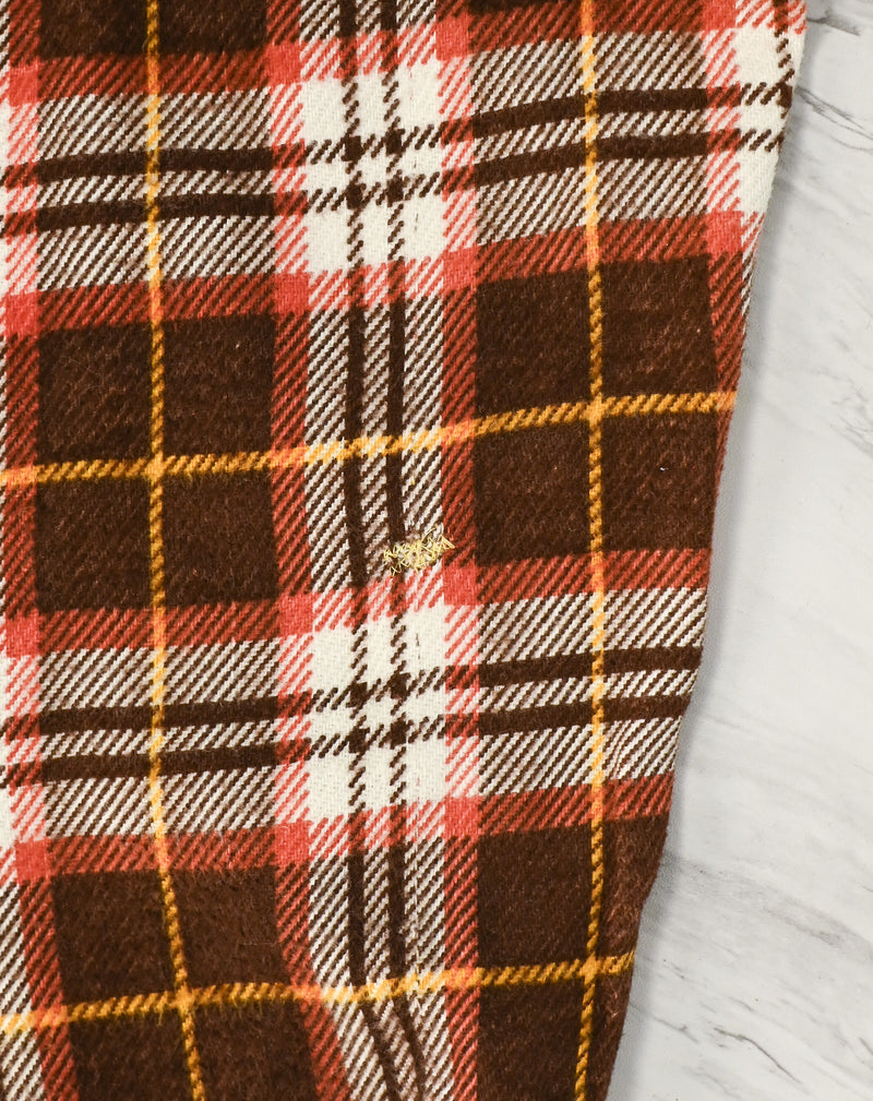 Vintage 60s/70s Brown & Red Plaid KLONDIKE Flannel Long Sleeve Shirt - XL
