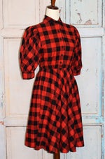 Vintage Red & Black Buffalo Plaid Puffed Sleeve Dress - 3