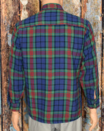 Vintage 80's Blue Tartan Plaid VAN HEUSEN "Winterweights" Flannel Button Down Shirt - L