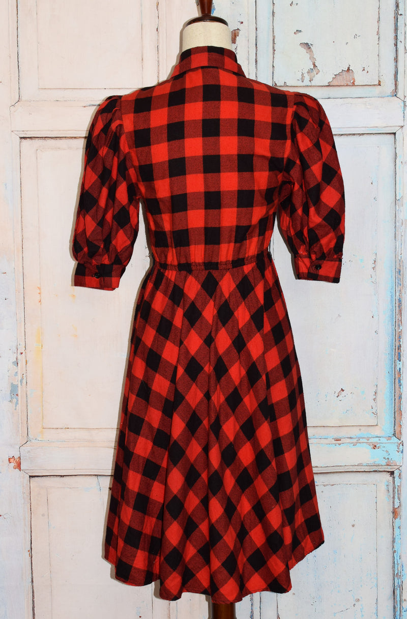 Vintage Red & Black Buffalo Plaid Puffed Sleeve Dress - 3