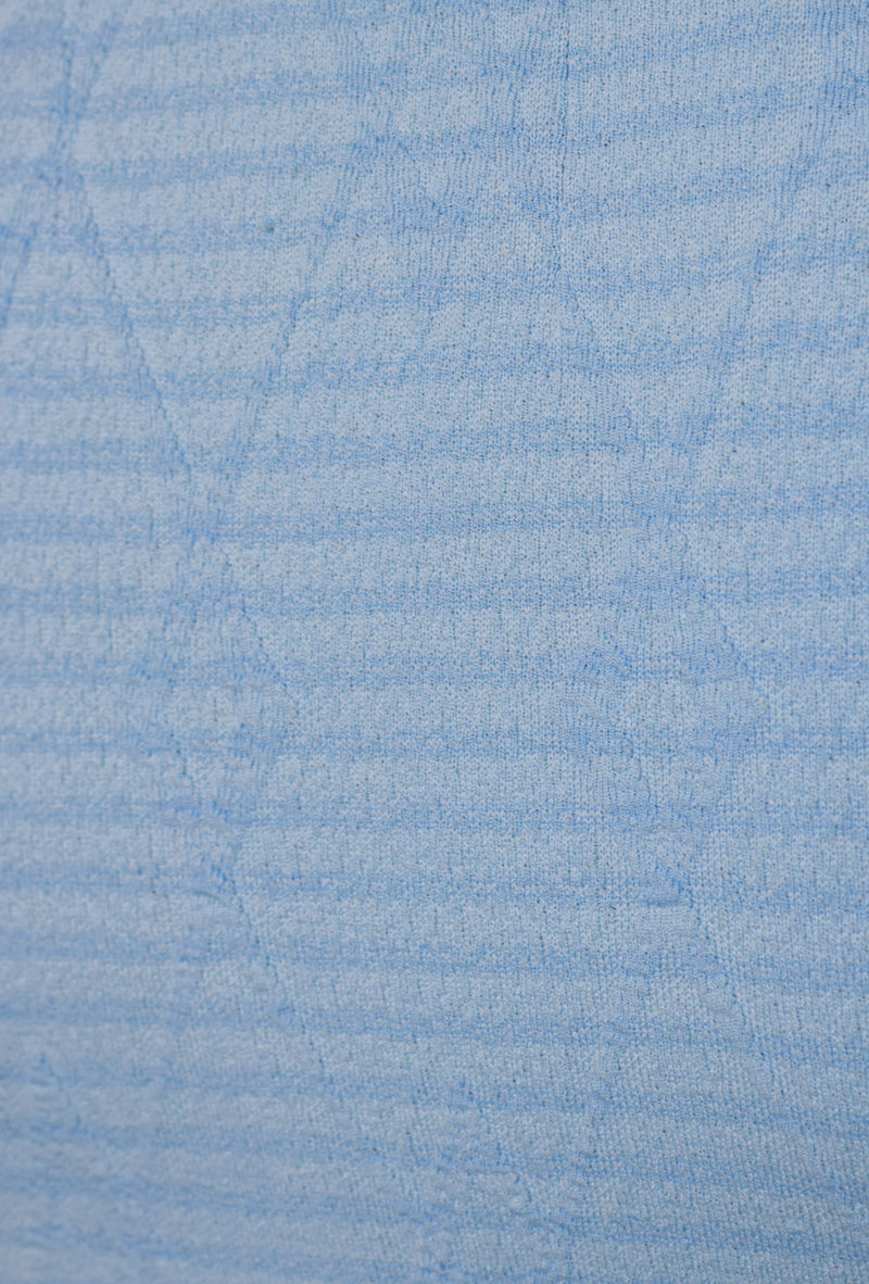 Vintage 60s/70s Light Blue Geometric Textured Polyester Big Collared Short Sleeve Dress
