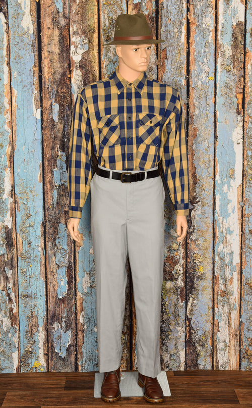 Men's Vintage Five Brother Blue & Tan Plaid Heavy Flannel Long Sleeve Button Up Shirt - XL