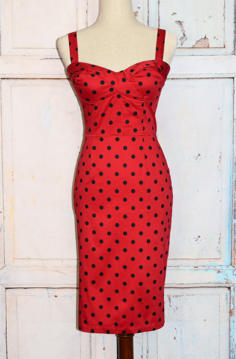 Red & Black Polka-dot DEADLY DAMES Sleeveless Wiggle Dress - S