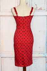 Red & Black Polka-dot DEADLY DAMES Sleeveless Wiggle Dress - S