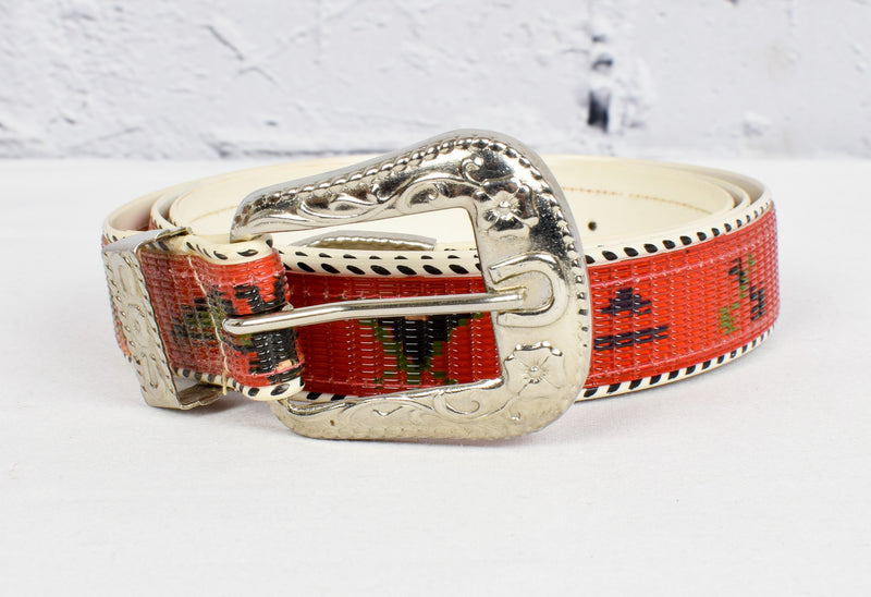 Native American Red & White Style Western Belt - 34