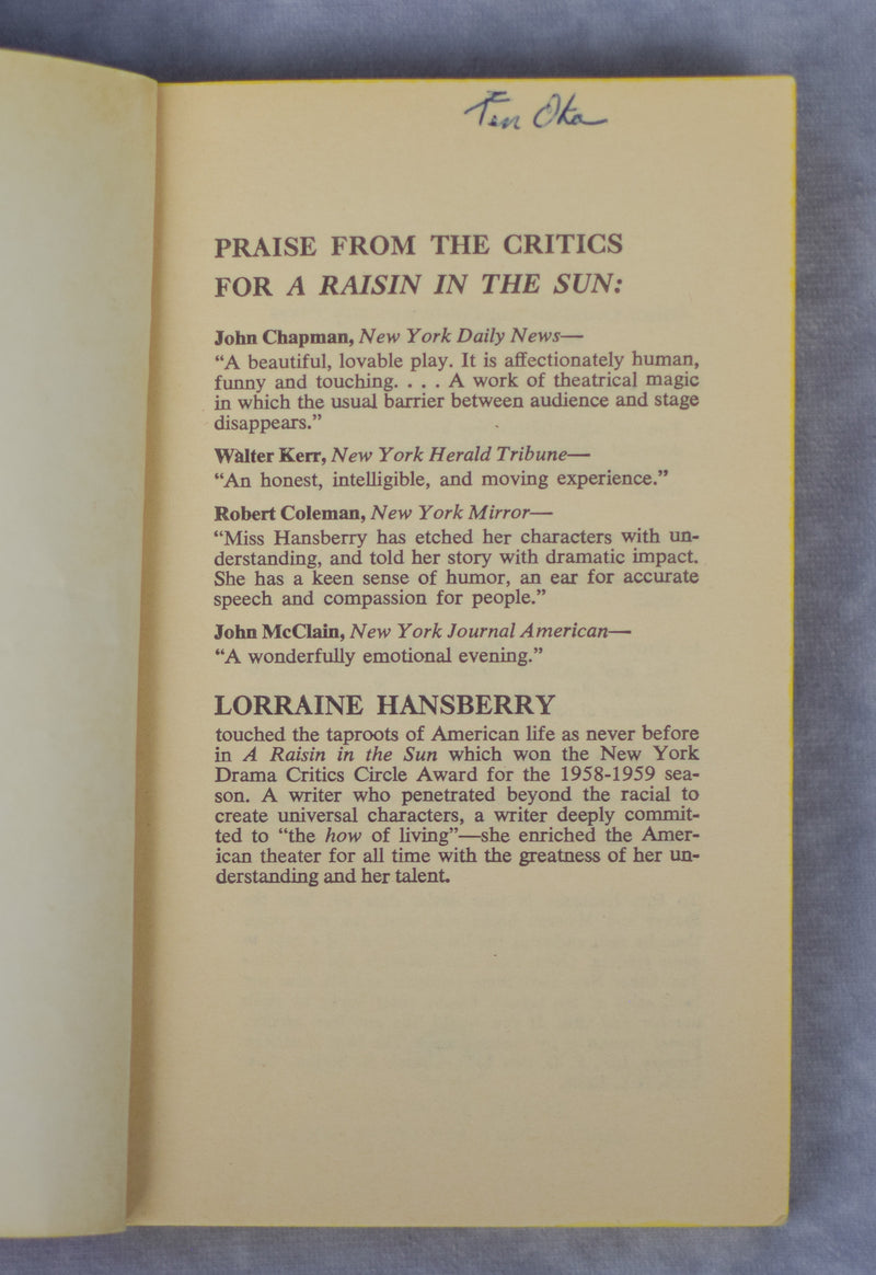 1966, 11th Pressing - Raisin In The Sun - Lorraine Hansberry - Paperback Book