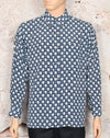 Men's Baililai Sijiu Fu Zhuang Chang Dark Blue Long Sleeve Checkered Button Shirt - 41