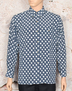 Dark Blue Checkered BAILIAI SIJIU FU ZHUANG CHANG Long Sleeve Button Shirt - 41