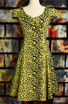 Black & Yellow Leopard Print HEARTS AND ROSES Rockabilly Swing Dress - XL