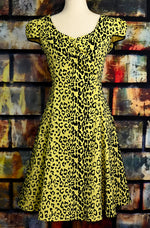 Black & Yellow Leopard Print HEARTS AND ROSES Rockabilly Swing Dress - XL