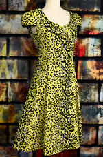 Black & Yellow Leopard Print HEARTS AND ROSES Rockabilly Swing Dress - XL