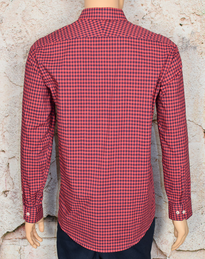 Men's Original Penguin Heritage Slim Fit Red & Blue Gingham Long Sleeve Button Up Shirt - 18 - 34/35