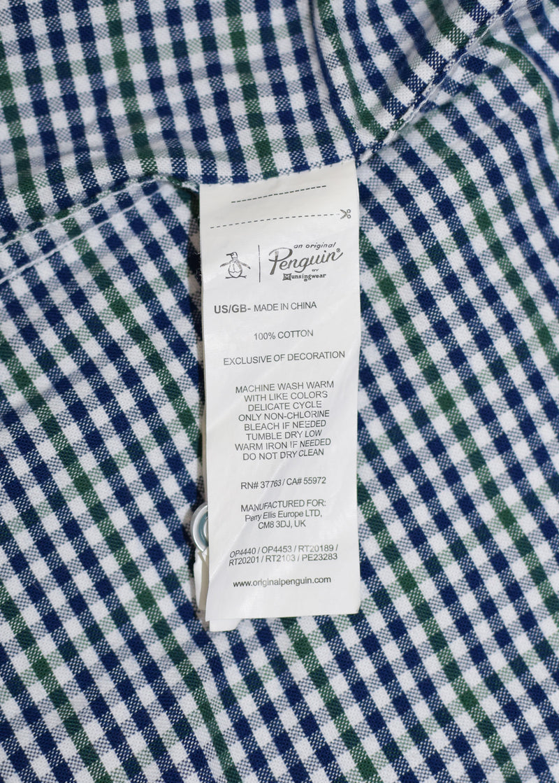 Green/Blue Checkered Original PENGUIN "Heritage Slim Fit" Long Sleeve Button Shirt - S